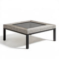Kwadratowy stół ogrodowy 80 x 80 x 45 cm z technorattanu PE i szkła hartowanego, szaro-czarny