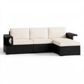 Narożna sofa ogrodowa z technorattanu PE, czarno-kremowa, 190 x 140 x 63 cm