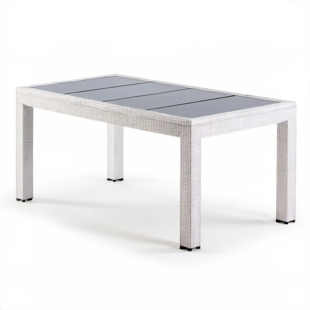 Prostokątny stół ogrodowy z technorattanu i szkła hartowanego 180 x 90 x 75 cm Biały/Szary