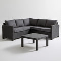 Narożnik z technorattanu 210 × 210 × 65 cm ze stolikiem 70 × 70 × 35 cm, czarny/ciemnoszary