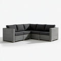 Narożna sofa ogrodowa 5-osobowa z technorattanu PE, szaro-czarna, 220 x 220 x 65 cm