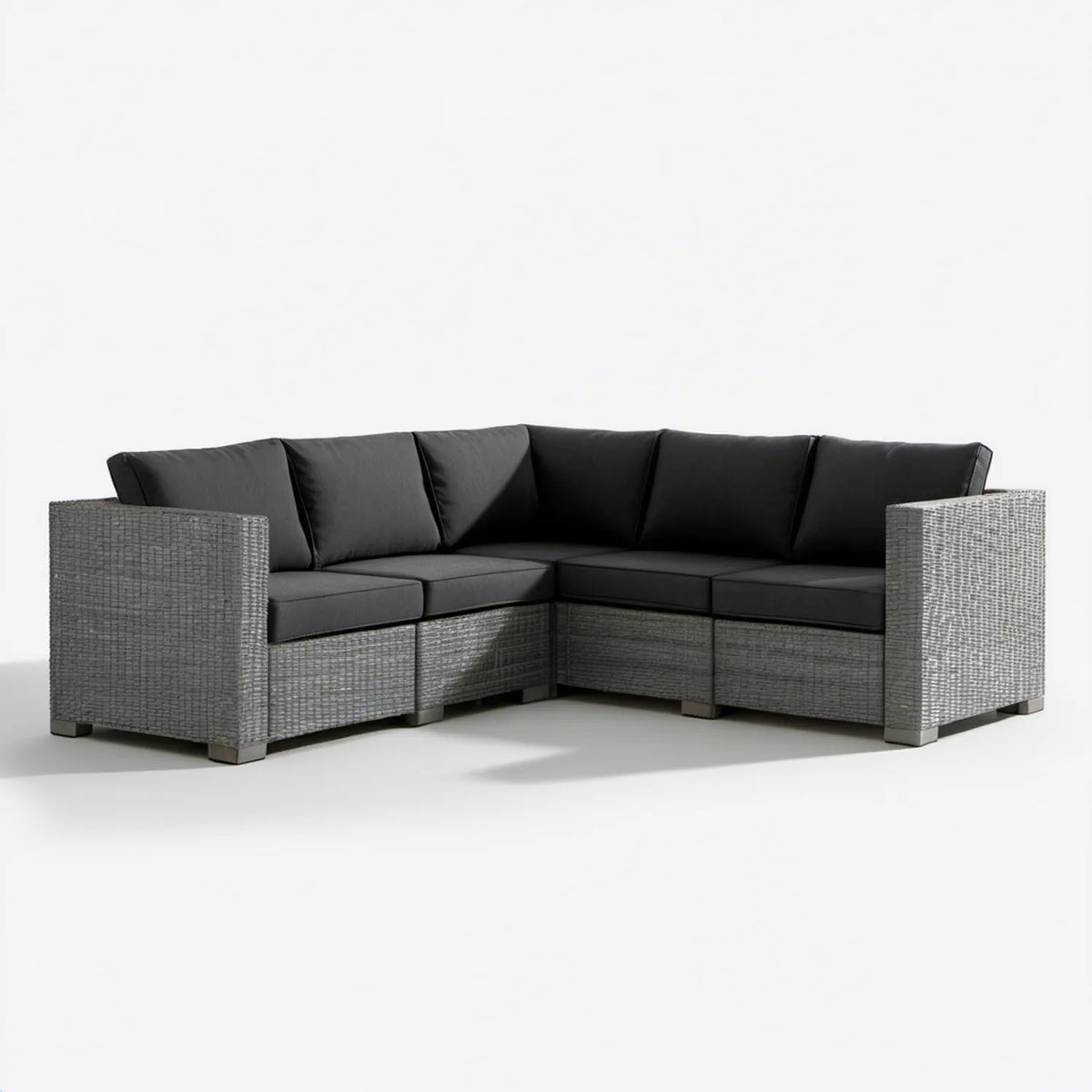 Narożna sofa ogrodowa 5-osobowa z technorattanu PE, szaro-czarna, 220 x 220 x 65 cm