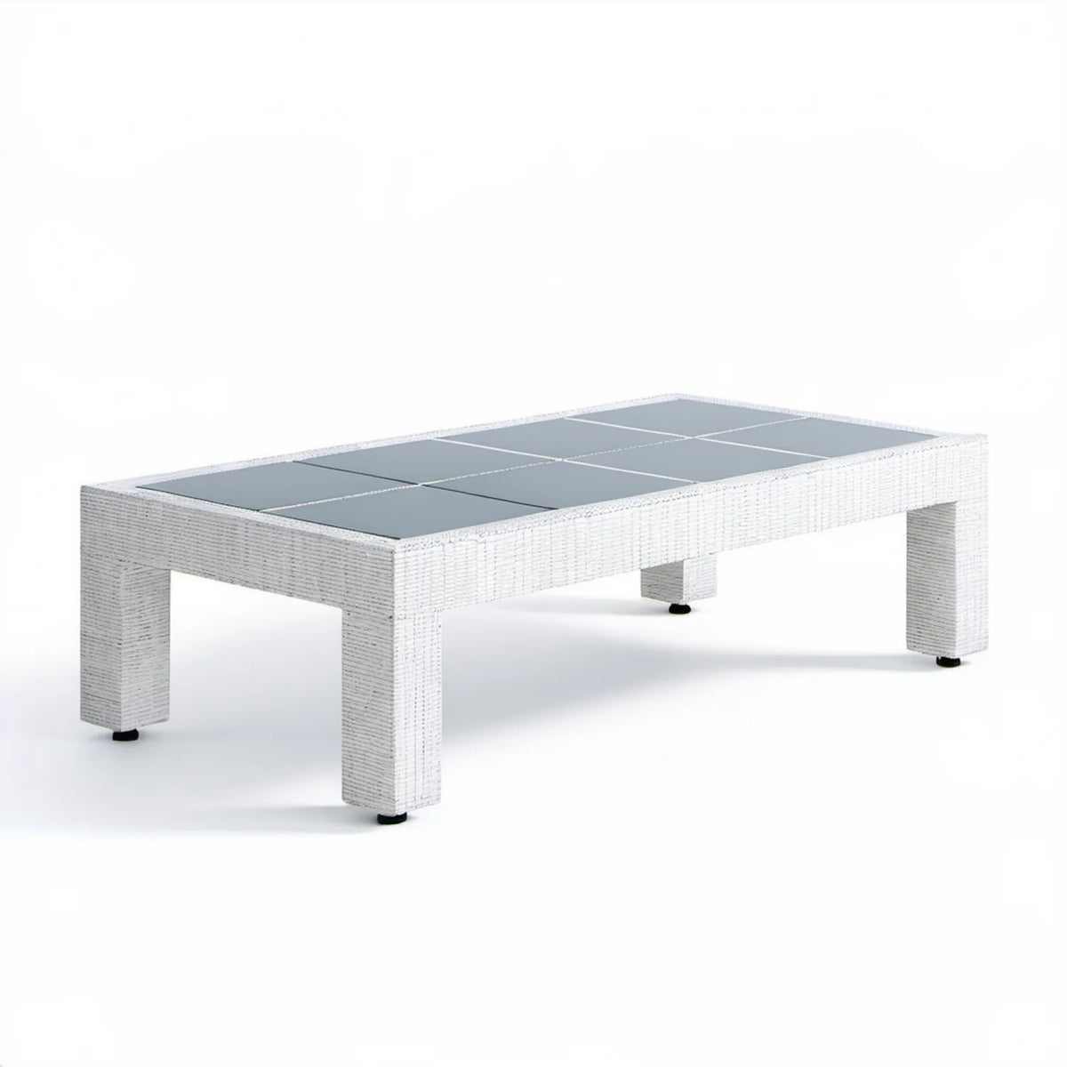 Prostokątny stół ogrodowy z technorattanu PE i szkła hartowanego, biały, 150 × 90 × 75 cm