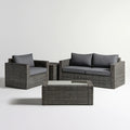4-częściowy zestaw ogrodowy z technorattanu, szary/ciemnoszary/czarny – sofa 124 × 70 × 63 cm