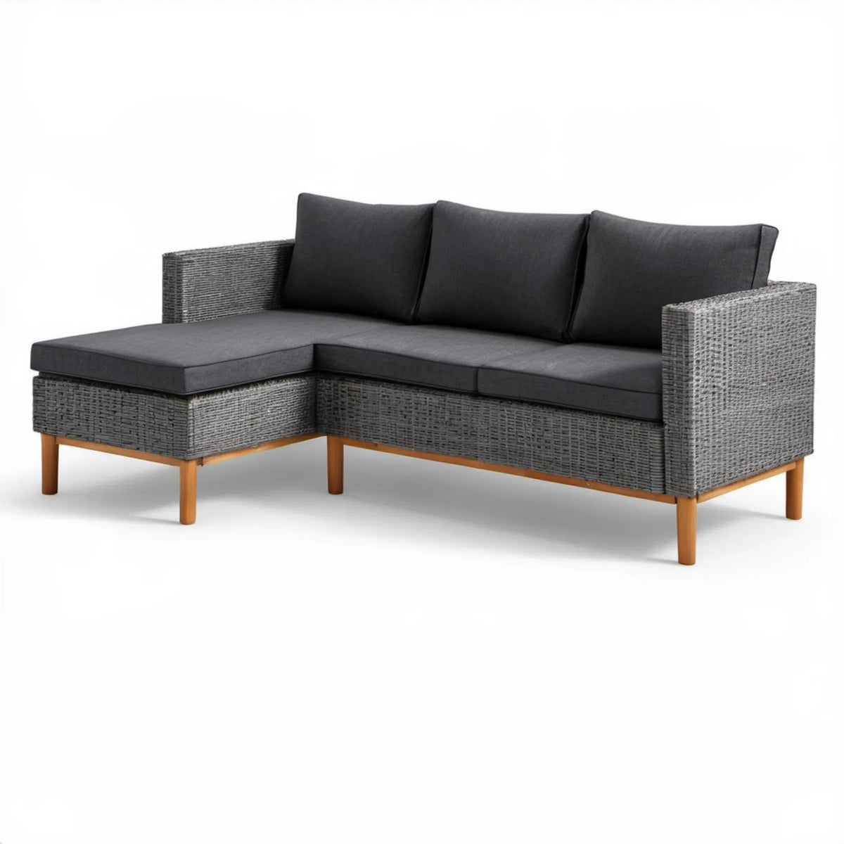 Lewostronna narożna sofa ogrodowa z technorattanu PE 208 x 142 x 83 cm Szara/Antracytowa/Brązowa