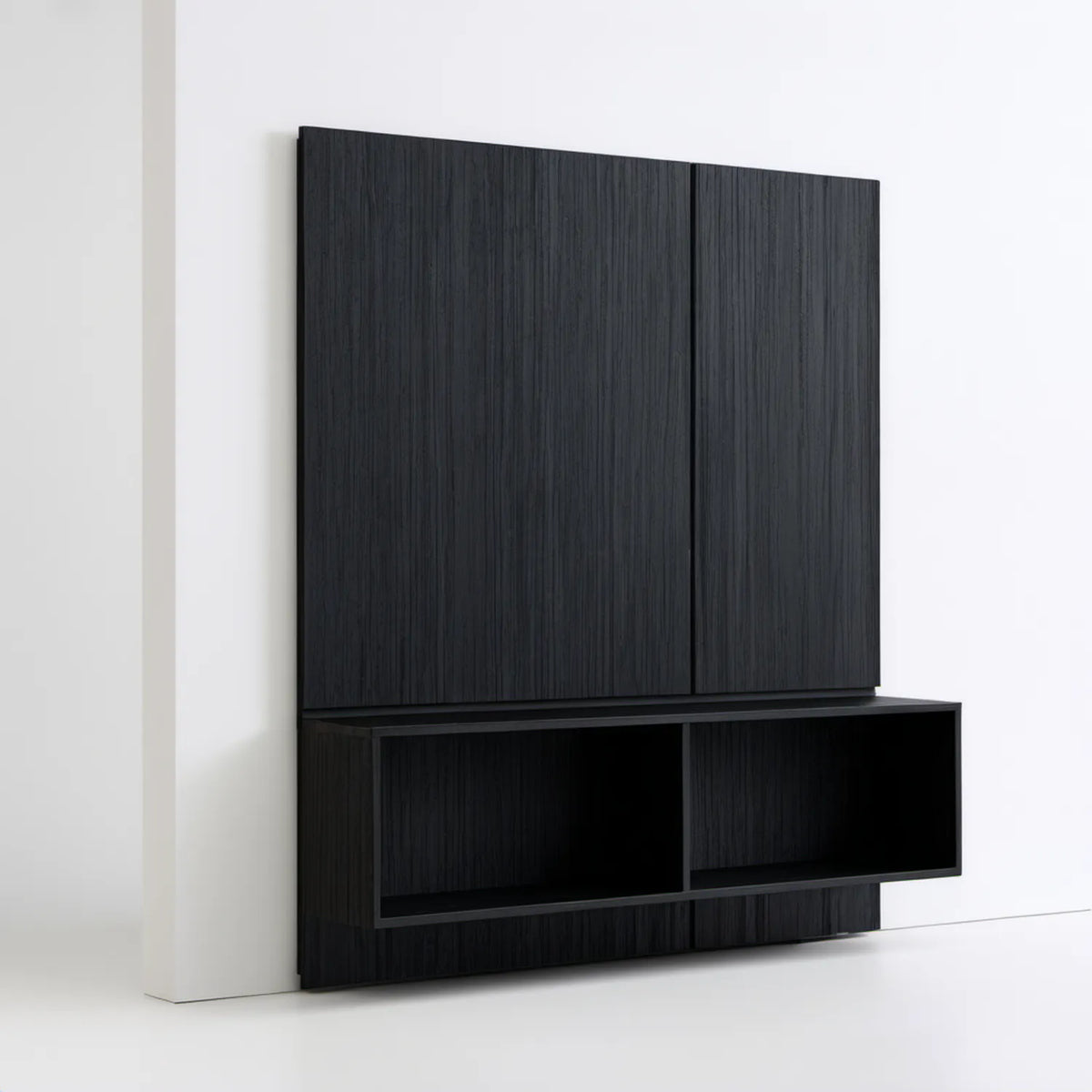 Czarny zestaw szafek ściennych 140 × 180 × 35 cm z płyty laminowanej