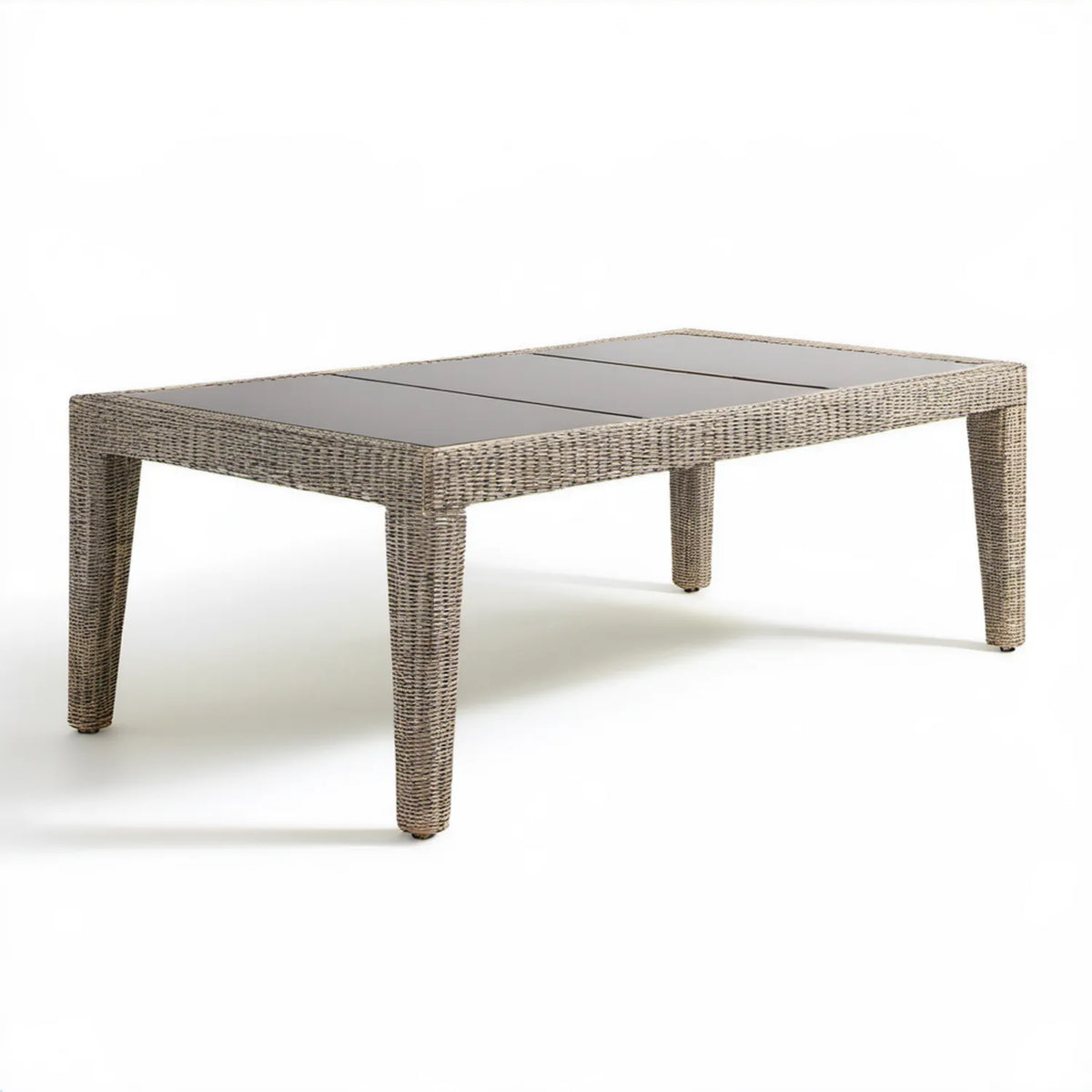 Prostokątny stół ogrodowy z technorattanu beżowo-szary 150 x 90 x 74 cm ze szkłem hartowanym