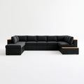 Modułowa sofa ogrodowa w kształcie U z technorattanu PE, czarna/brązowa, 320 x 220 x 65 cm