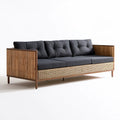 Trzyosobowa sofa ogrodowa grafitowo-brązowo-beżowa 220 x 80 x 78 cm z bambusem i technorattanem PE