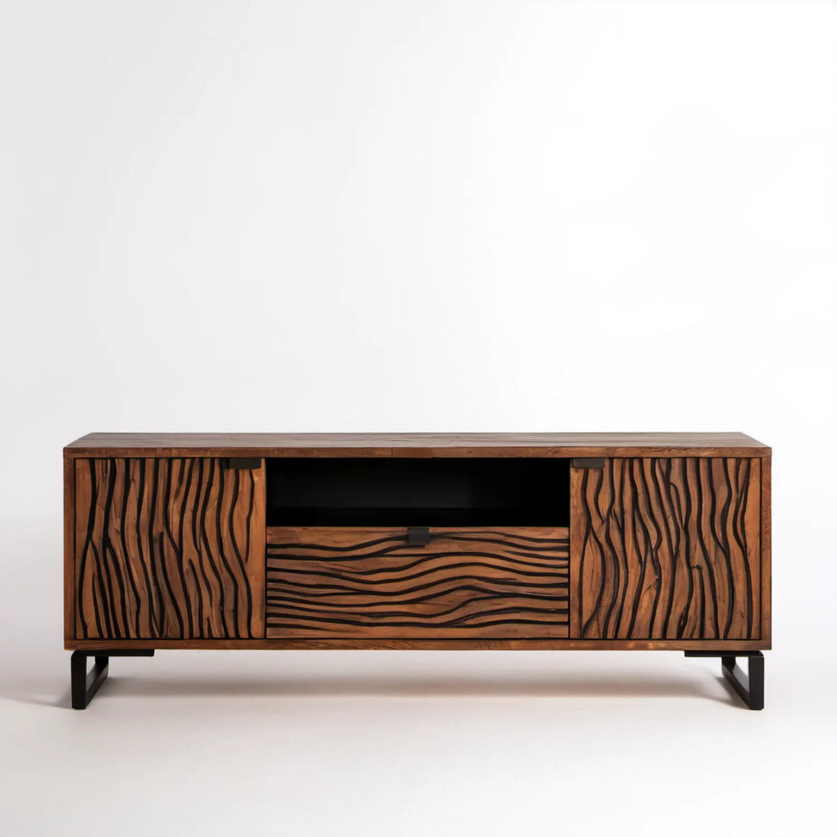 Szafka RTV z litego drewna mango, brązowo-czarna, 160 x 40 x 60 cm