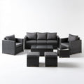 7-elementowy zestaw mebli ogrodowych z technorattanu PE, czarny/ciemnoszary, sofa 180 × 58 × 58 cm